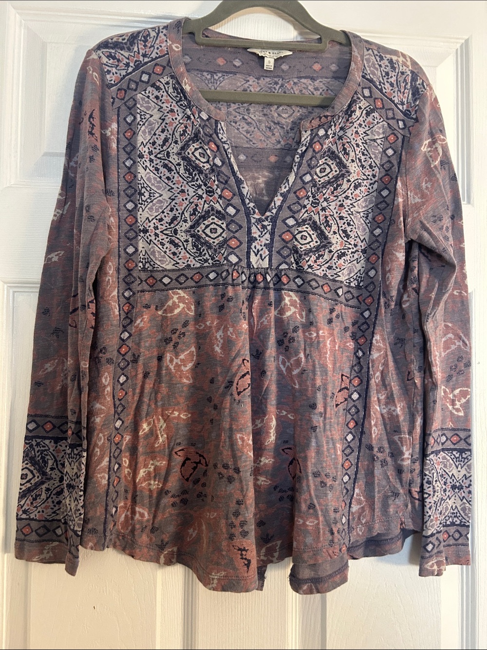 Lucky Brand Long-Sleeve Boho Tunic in Dusty Pink and Gray